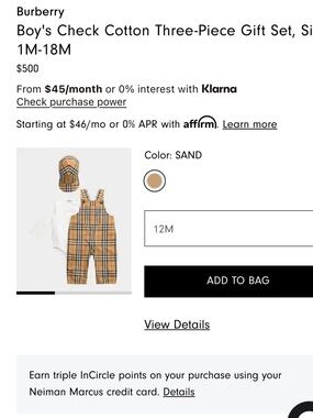 Burberry Sand & White Check Cotton Overalls Three-Piece Set